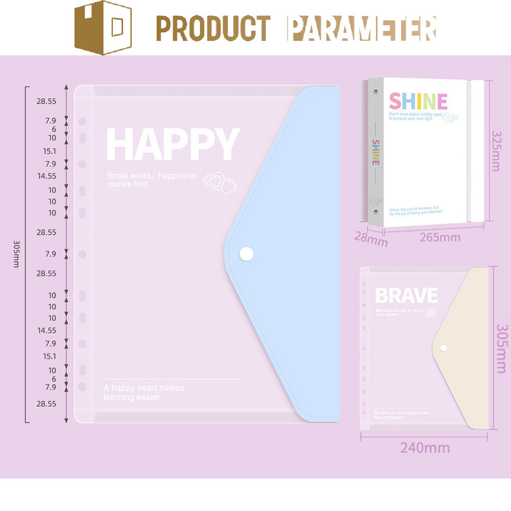 4PCS Ring Binder Pockets A4 File Folder Long Loose Leaf Bag Binder ...