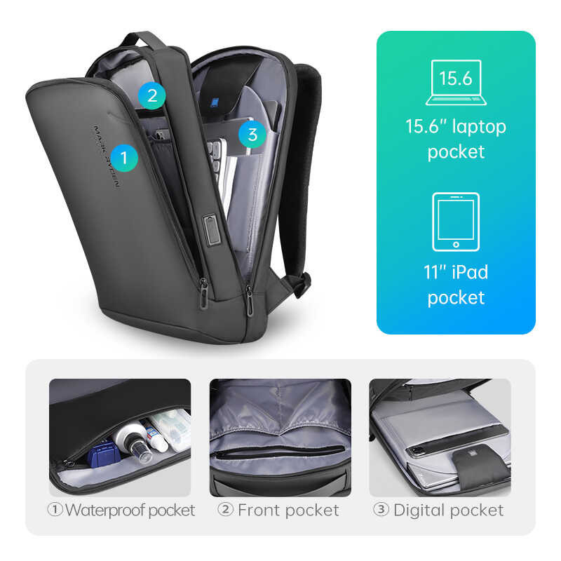 MARK RYDEN ☀ Minimalist Business Hard Shell Front Thin Laptop Backpack ...