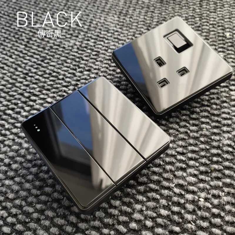 ☯ Black Glass 3*3 UK Saudi Switched Socket Na May USB Type C+A TV Data ...