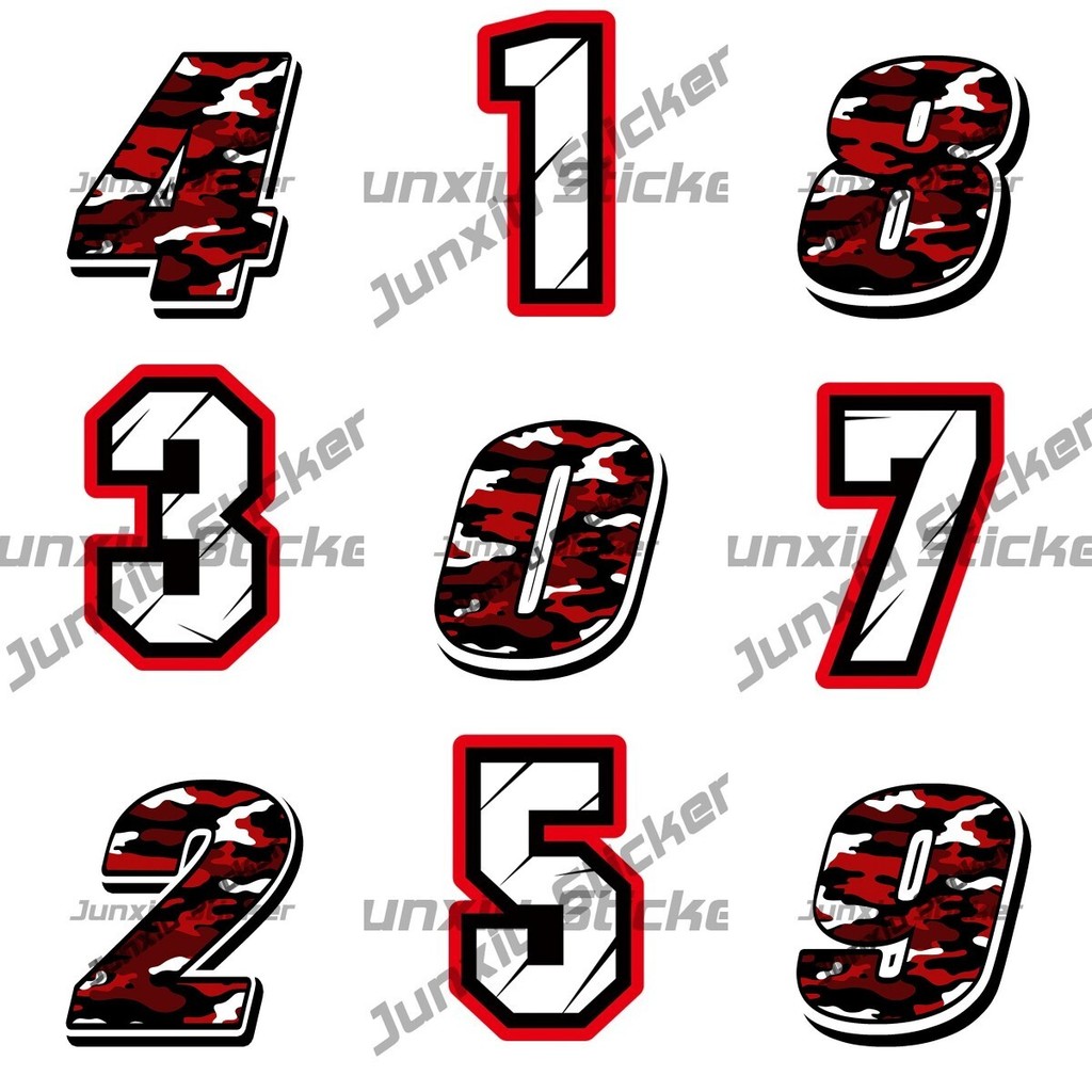 Camouflage E0 Personalized Digital Stickers White Number Red Black ...
