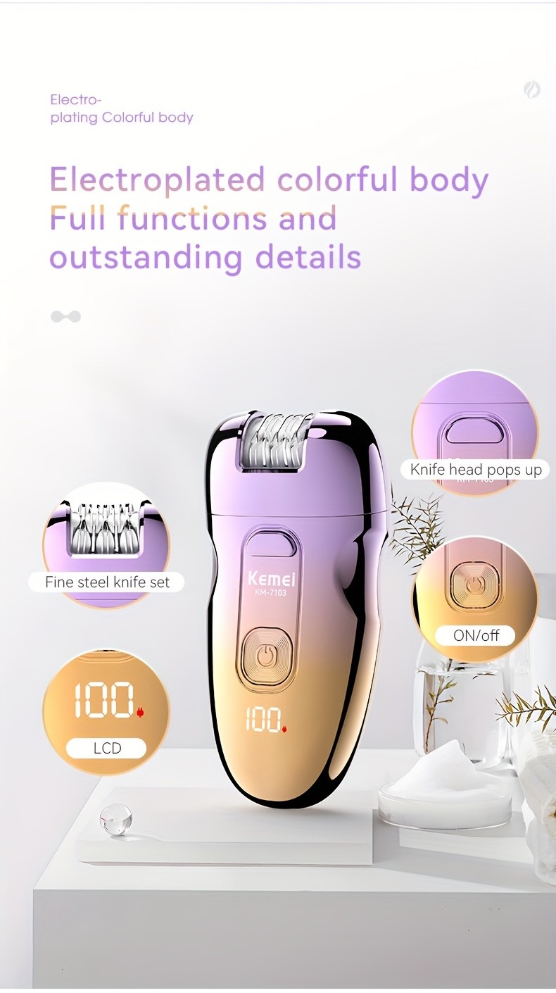 KEMEI 3-in-1 Electric Epilator Facial Cleaning Cordless Rechargeable ...