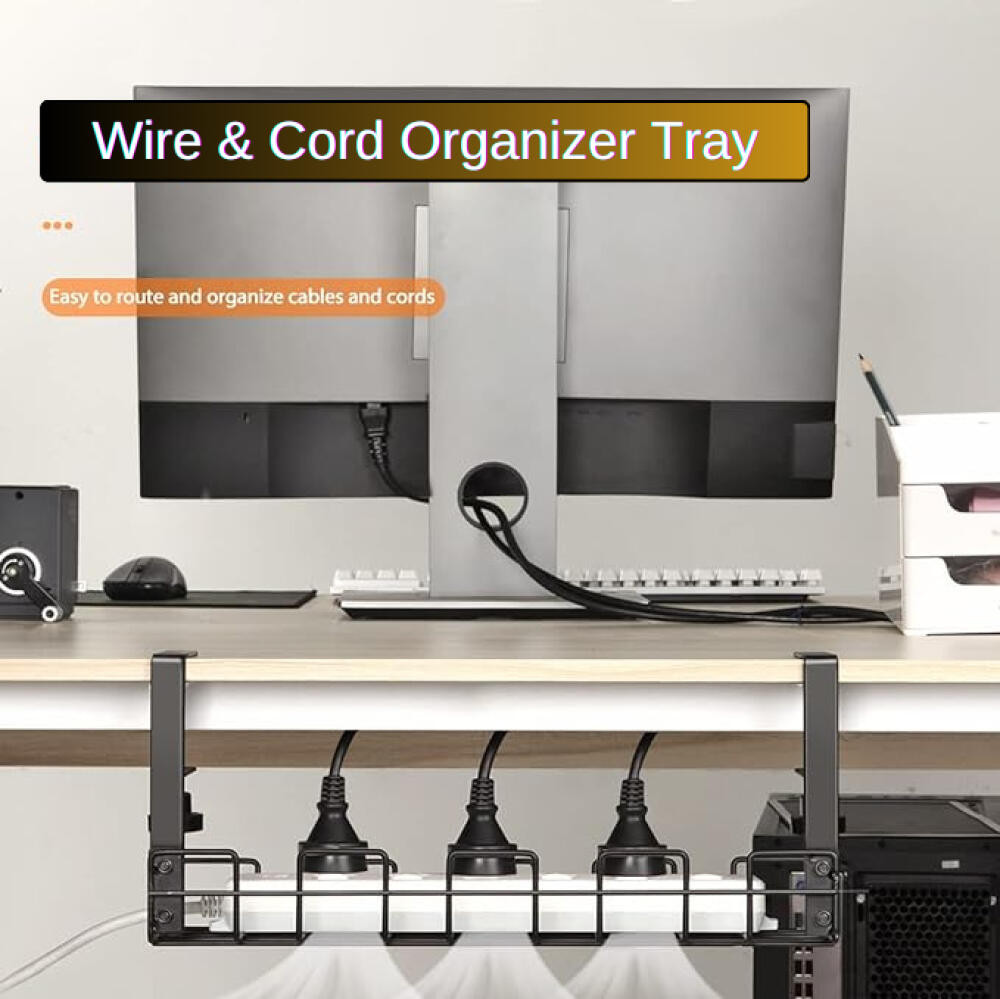 No Drill Holes Under Desk Cable Management Tray Clamp-On Cable Tray ...