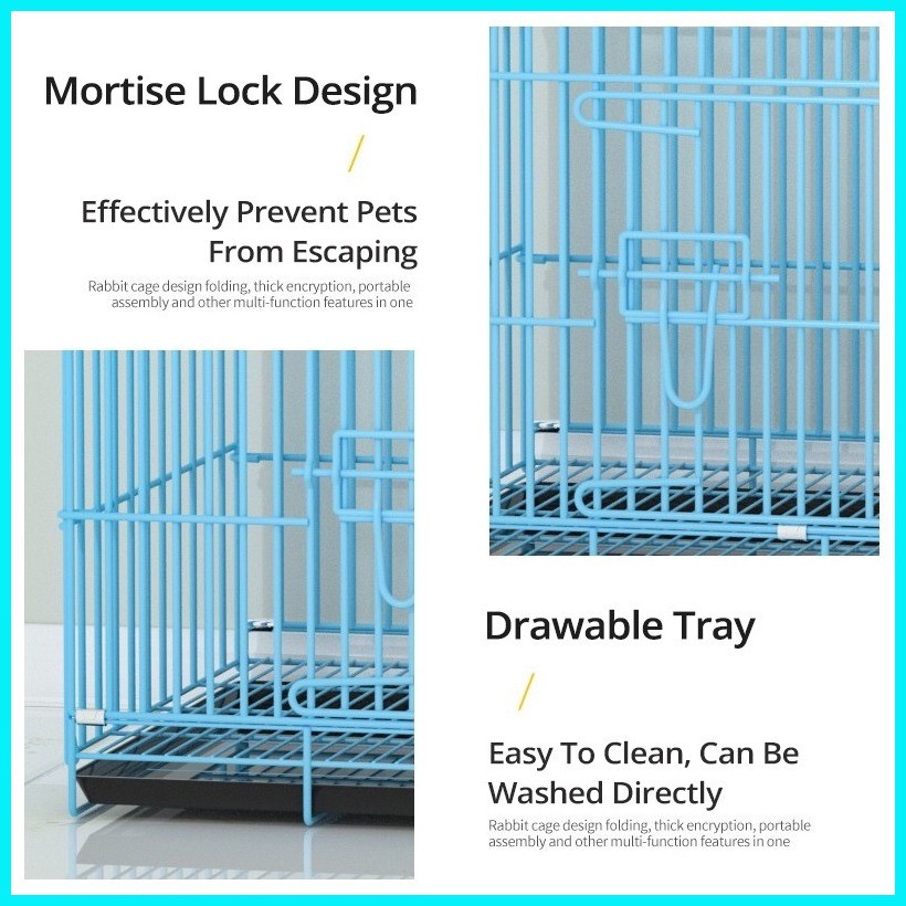 Dog Foldable Cage with Poop Tray Heavy Duty Dog Cat Collapsible Cage ...