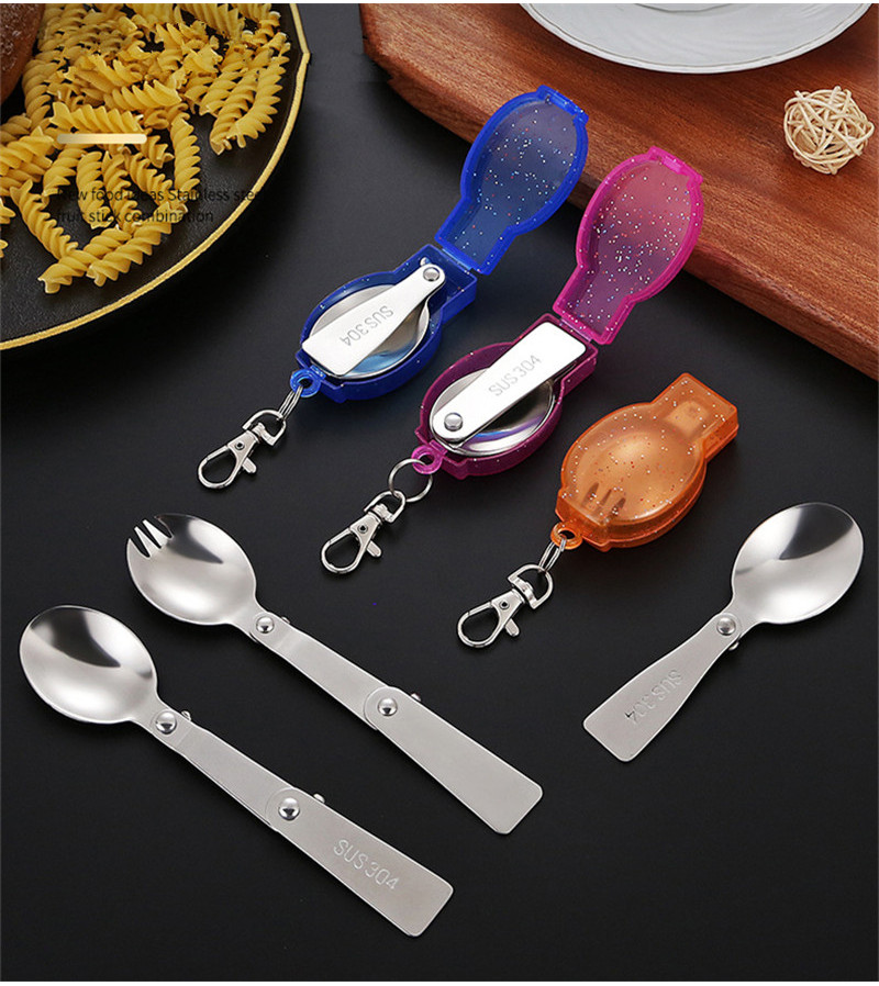 Portable Outdoor Folding Tableware Set Stainless Steel Spoon Fork with ...