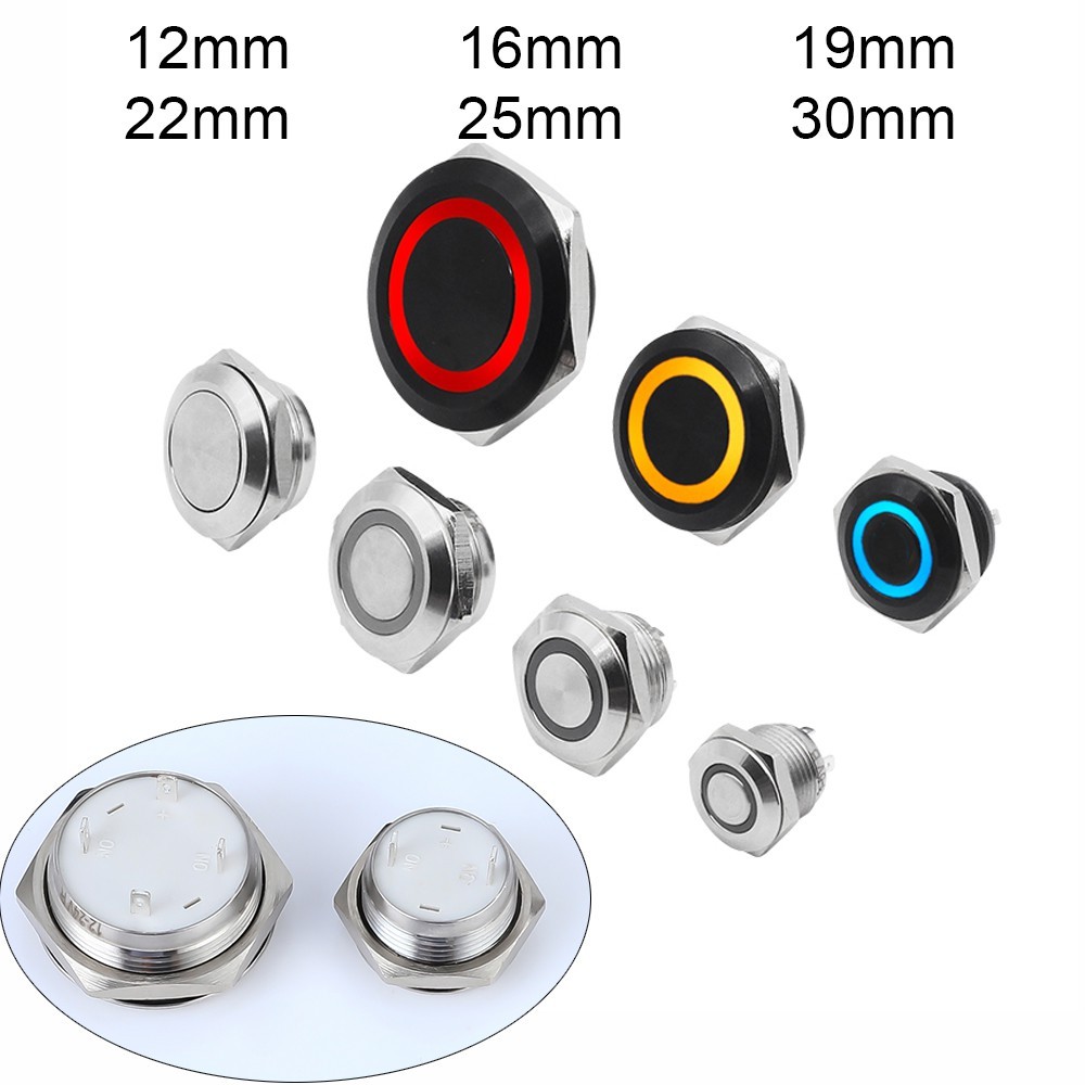 12mm 16mm Electrical Waterproof 12V Led Light Momentary Short Mini Push ...