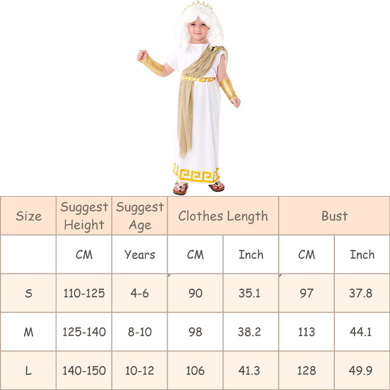 Greek God Zeus Cosplay Costume For Kids Boy Long White Cape Traditional