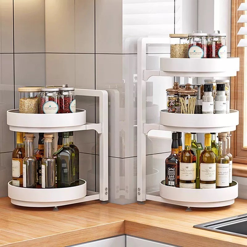 360° Rotating 2/3 Layer White Kitchen Storage Rack Spice Rack Removable ...