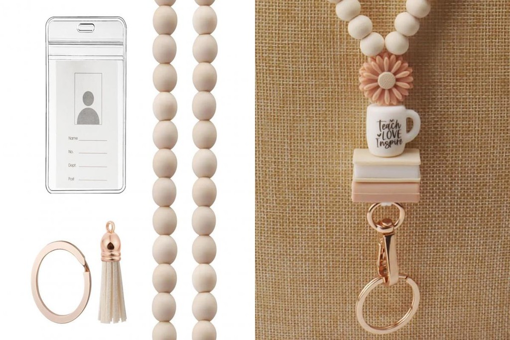 [VM] Premium Suede Fringe Lanyard Neutral Color Lanyard Colorful Wood