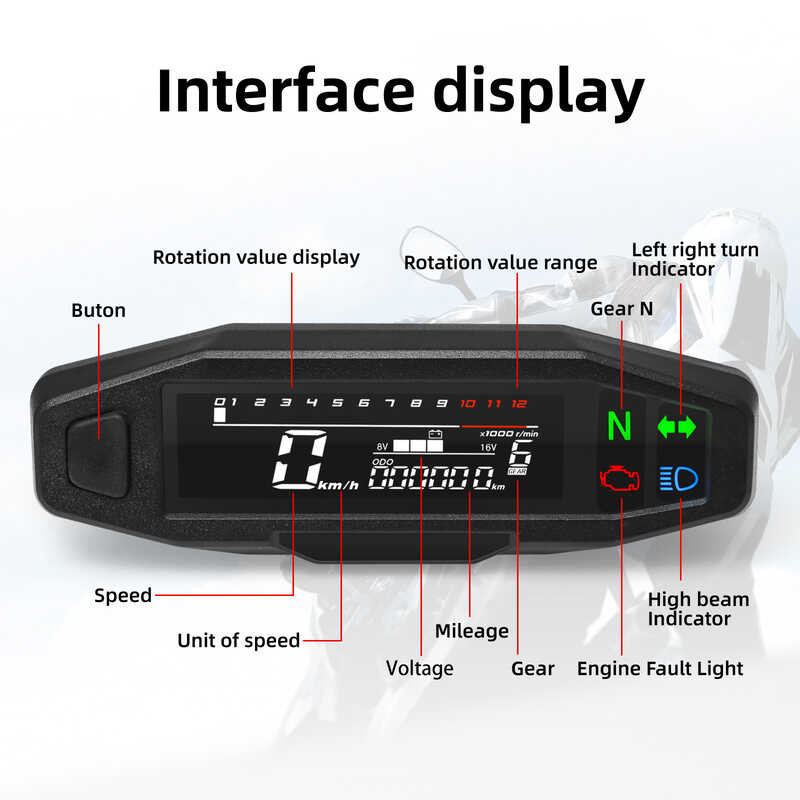 ZXH 12V Motorcycle Digital Panel Universal Speedometer Fuel Gauge Kit