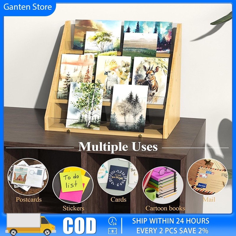 Display Stand Wooden Riser Shelf for Greeting Cards Photos Postcards ...