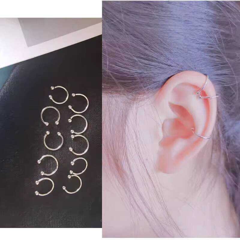 Needle Ear Silver Clip No Piercing Women Small Circle Ear Bone Ring Ear ...