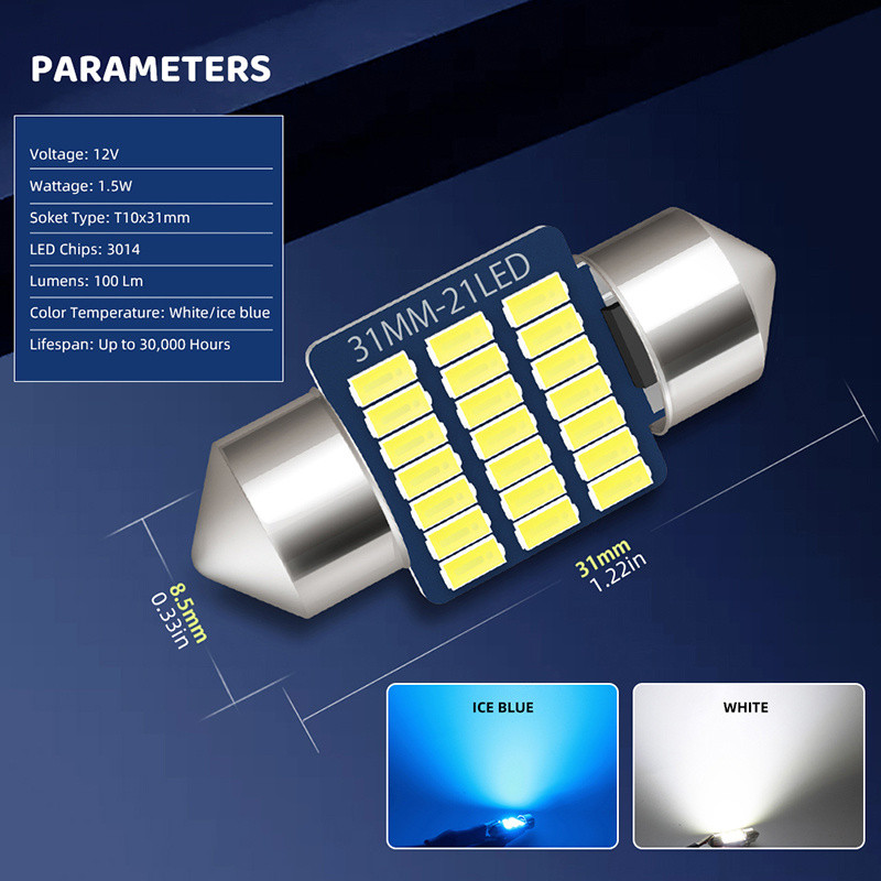 thumbnail image 2 of Xnourney 31 DE3175 LED Festoon Bulbs, 3021 DE3022 DE3023 Bulbs White,12V 21SD 3014 Chipsets 2 of 13
