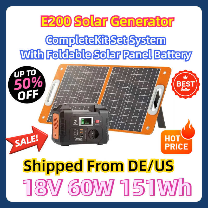 With18v E200 60W Foldable Panel Battery Complete Kit Set System 151Wh
