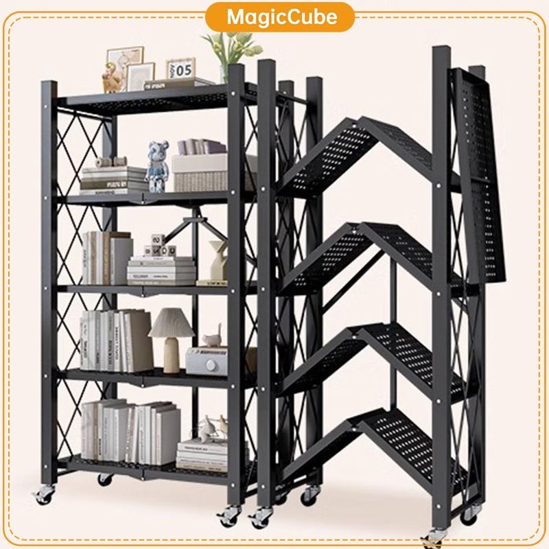 MC Foldable Kitchen Rack organizer Metal Rack with Wheels Folding Rack ...