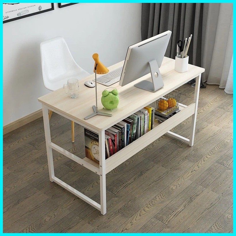 COD Wooden Computer Table Study Table 60/80/100/120CM With Rack Home ...