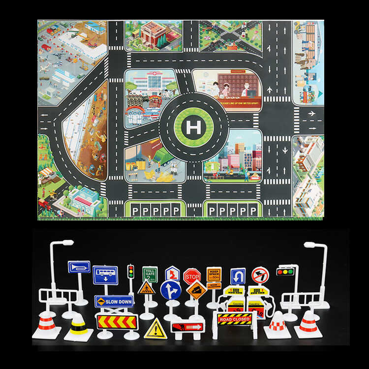 A9 Play Road Map Carpet City Car Parking Lot Roadmap Traffic Signs Baby ...