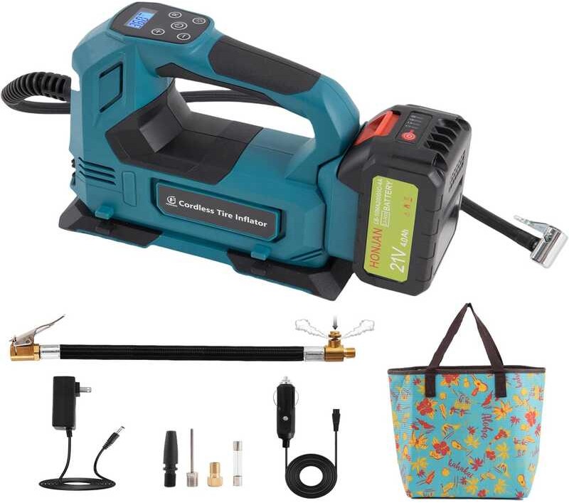 Portable Tire Inflator – 21V Rechargeable Battery, 160 PSI, 2X Faster, 78 DB, Yellow