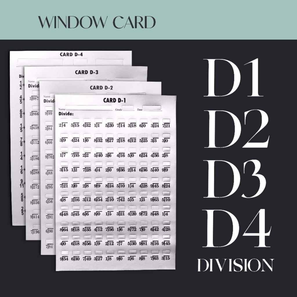 Complete Set Window Card M1 D1 A1 S1 Level-1 Math Test Reusable Durable ...