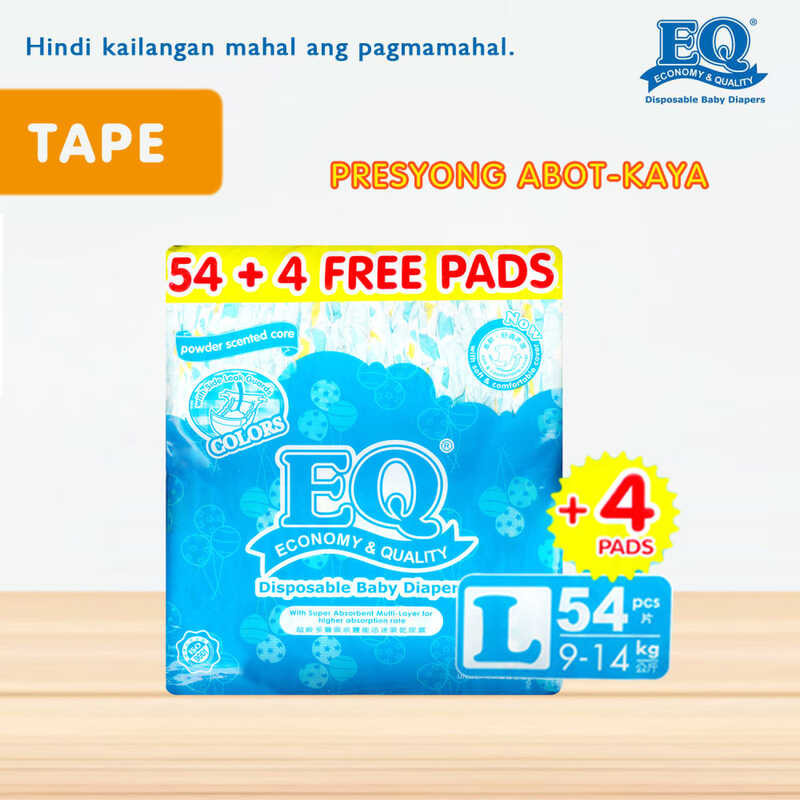 EQ Colors Large (9-14 Kg) 58 Pcs X 1 Pack (58 Pcs) - Tape Diapers 3A4 ...