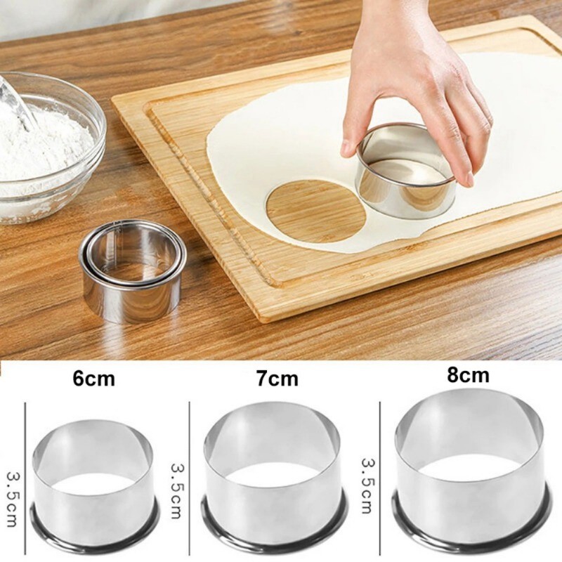 3pcs Stainless Steel Cookie Cutter Round Shape DIY Biscuit Pastry ...