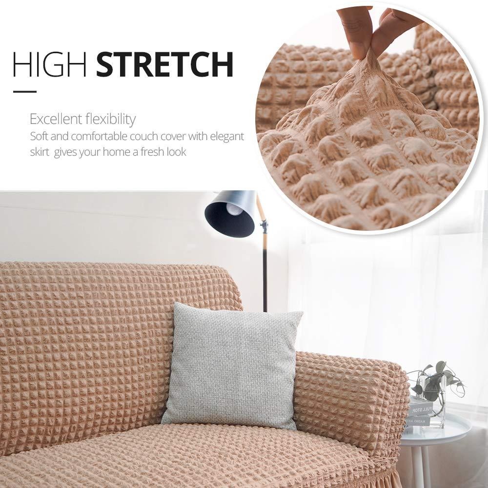3 in 1 Sofa Cover Set Elastic Seersucker Sofa Seat Cover With Lace ...
