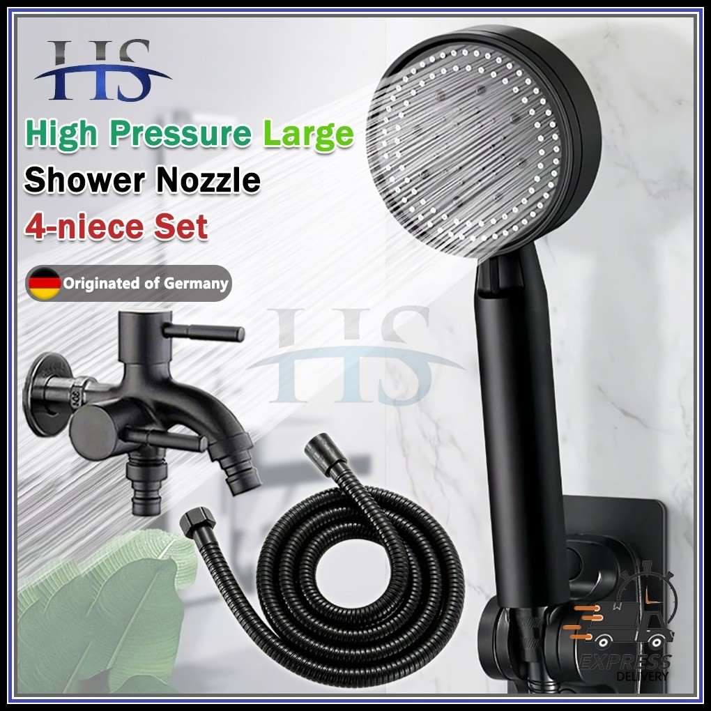 HS Stainless 4 in 1 Shower set adjustable with Hose and Holder and Two ...