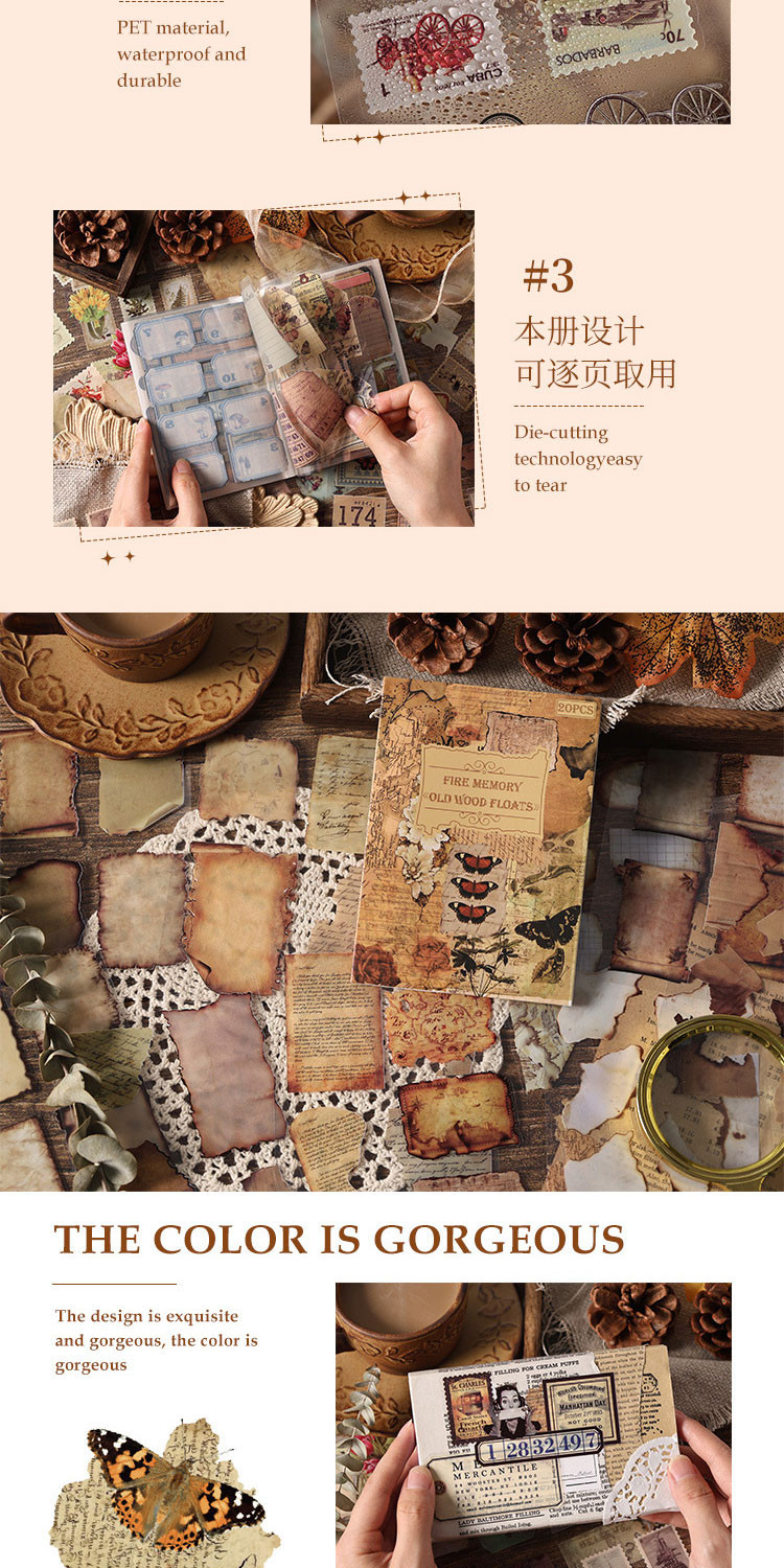 Journamm 20 PCS Vintage Stickers Books PET Materials DIY Scrapbooking ...