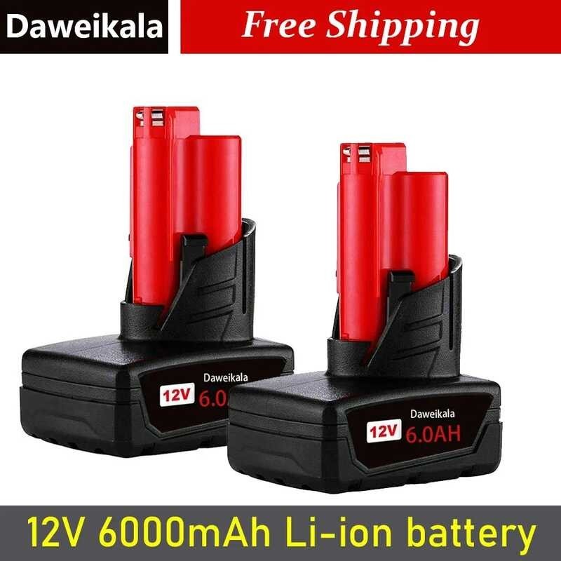 Lot De 2 Batteries 12V 6Ah Pour Outils Milwaukee M12 - Marque Powtree - NEUVES