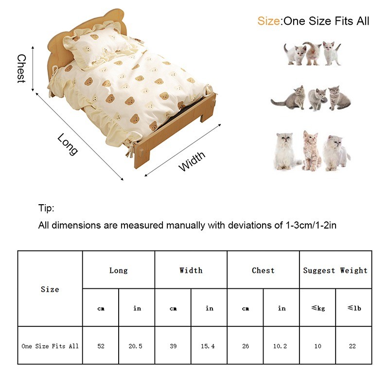Cat Bed Wooden Cat And Dog Bed With Teddy Bear Pattern Indoor Pet