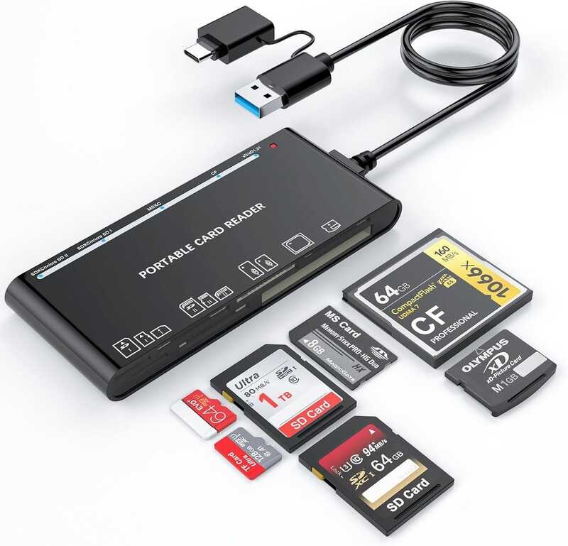 USB C 7-in-2 3.0 card reader, USB SD card adapter suitable for SD, CF ...