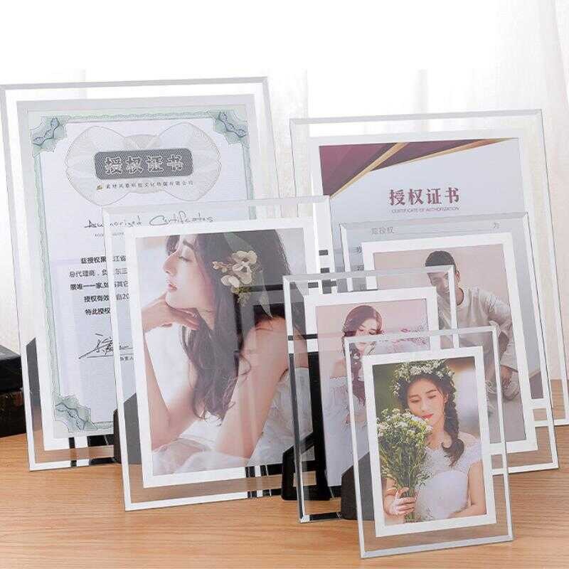 Crystal Glass Photo Frame 4R 6R A4 Size Photo Paper With Stand For Wall ...