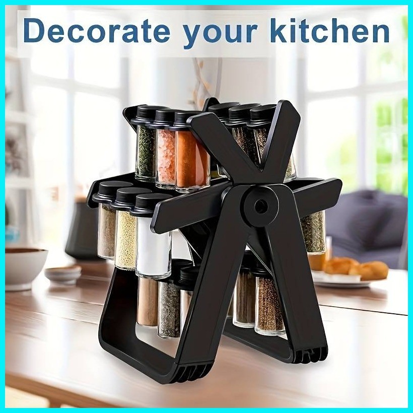 360 Rotating Black Spice Rack 18 Jars Spice Seasoning Organizer Kitchen ...