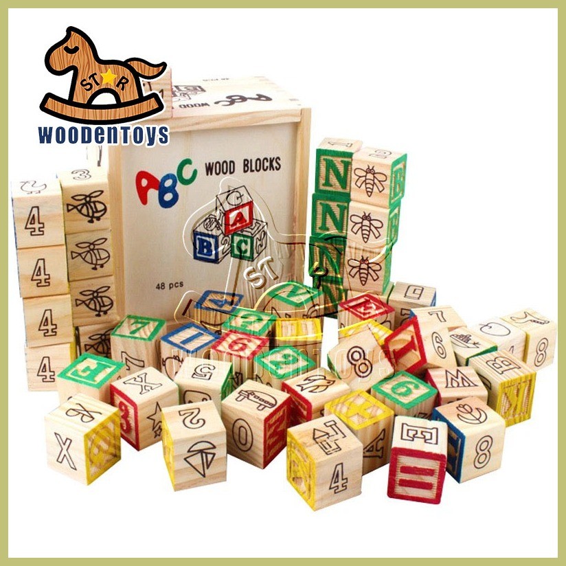 ABC Wooden Blocks for Toddlers 48 Wood Alphabet Blocks Montessori ...