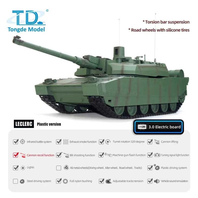 BuildCubes U.S. M8 Char RC, 1/16 Réservoir RC Tank, 2.4G Char Télécommandé Réservoir Militaire Télécommandé avec Lumières Son Fumée Télescopique, Modes à Double Vitesse, Jouet -RTR