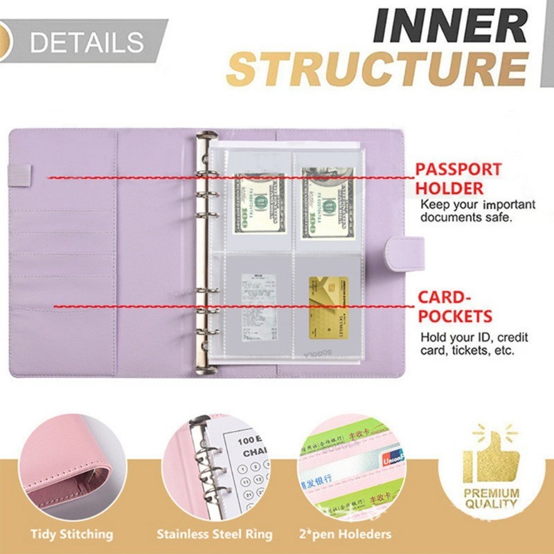 100 Envelope Savings Challenge Locker Binder Set Binder Cash Money ...