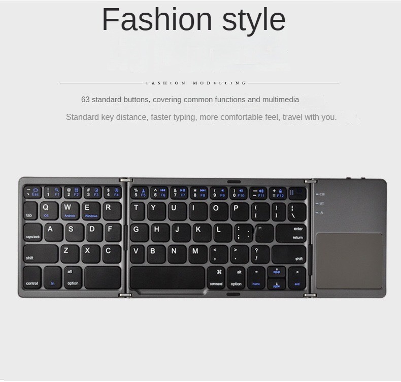 Three Fold Wireless Foldable Computer Keyboard Office Silent Ultra-thin ...
