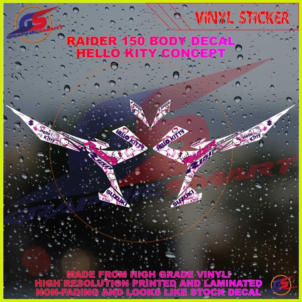 Raider 150 BodyDecal - HELLO KITTY Pink White Decal High Resolution ...