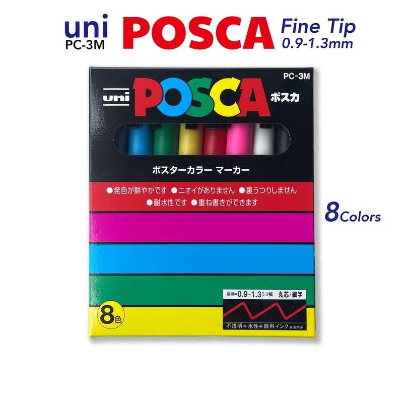 UNI POSCA Fine Tip 8 Colors Set Pc-3M Water-Based Colour Paint Made In ...