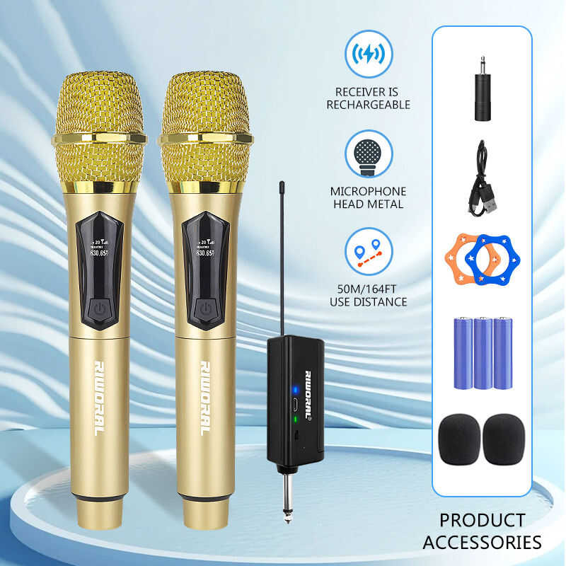 Wireless Dual Handheld Dynamic Mic Microphone UHF 18650 Battery Work ...