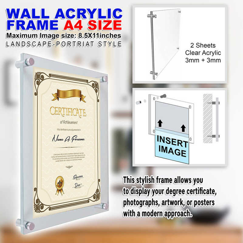 A3 A4 SIZE WALL ACRYLIC FRAME Acrylic Floating Picture Frame For Art ...