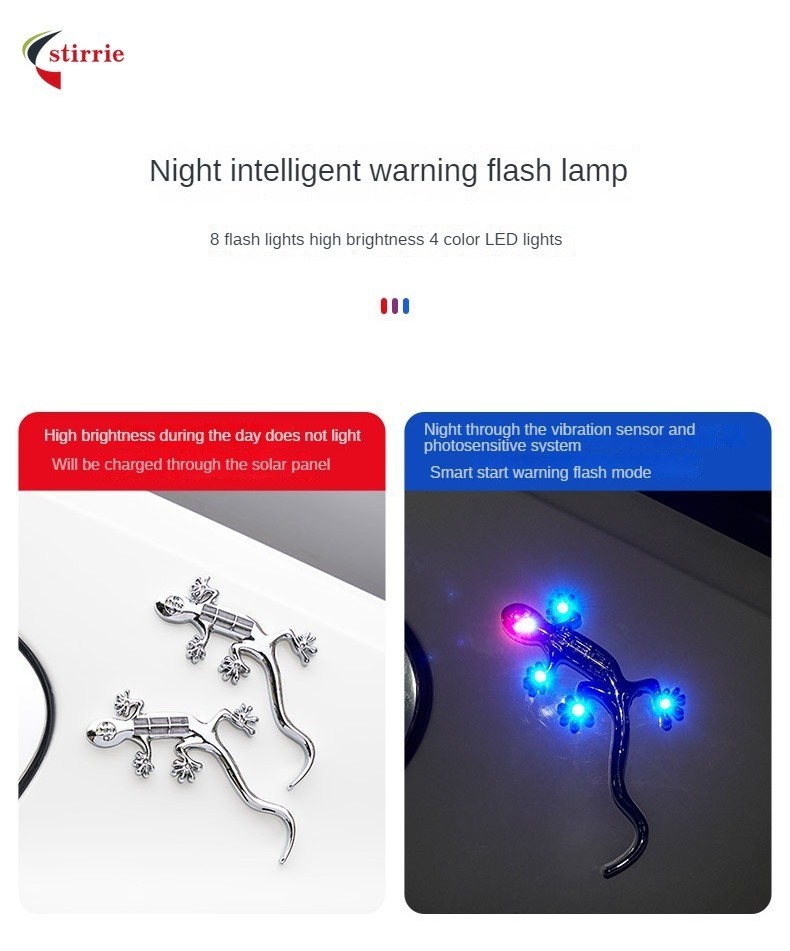 Car LED Solar Warning Light High Bright LED Lamps Car Sticker 3D Gecko ...