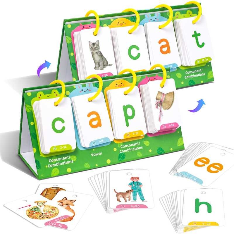 2 Montessori Word Builder Games Phonics Flash Cards Sight Words Flip ...