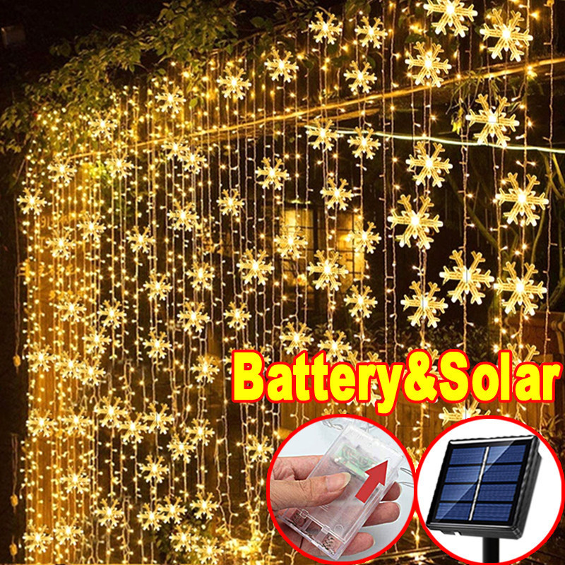 LED Snowflake Lights Battery Powered String Fairy Lights Xmas Tree ...