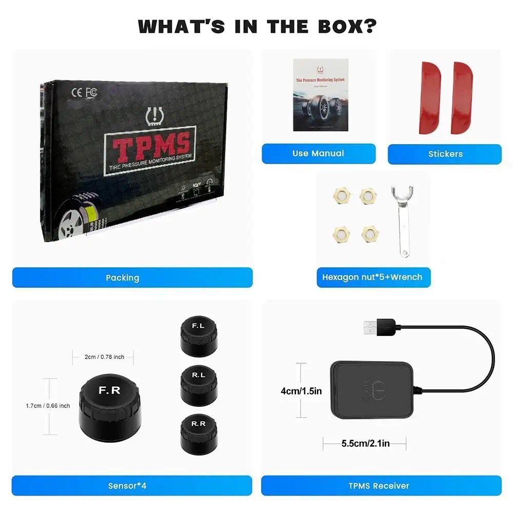 USB Android Car TPMS Wireless Transmission Tire Pressure Monitoring ...
