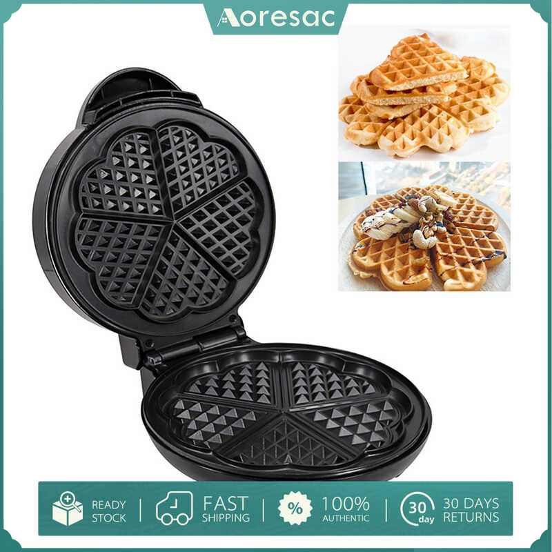 Maker 1000W Waffle 5 Heart-Shaped Waffles Electric Waffler Griddle Iron ...