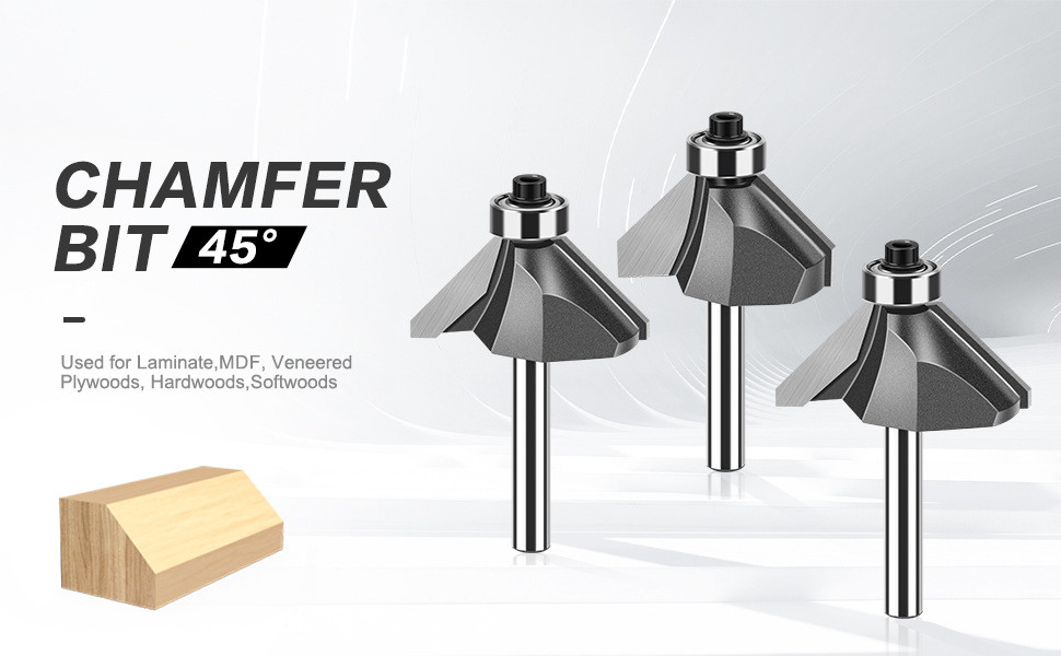 45 Degree Chamfer Router Bit, 1/4 inch and 1/2 inch Shank Chamfering ...