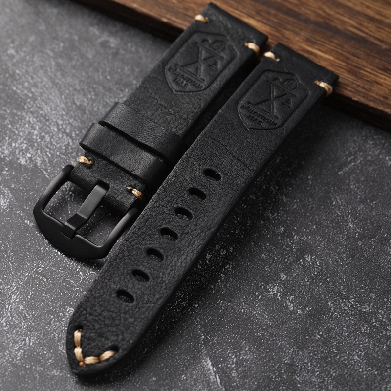 Vintage Genuine Leather Watch Strap 22mm 24mm 26mm MIlitary Style Watch ...