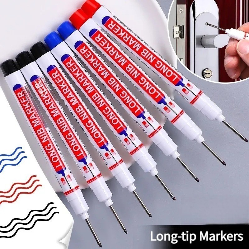 3 Or 6-Piece Long Head Marker Pen Set For Deep Hole Marking - Woodworking & DIY