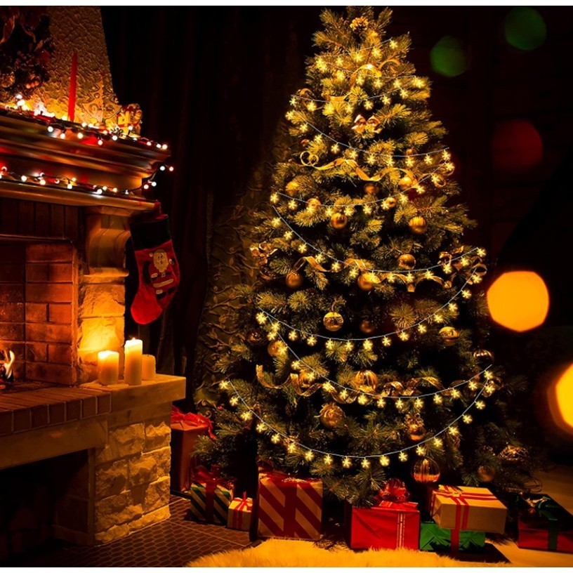 LED Snowflake Lights Battery Powered String Fairy Lights Xmas Tree ...