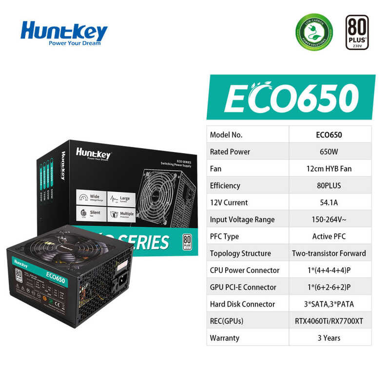 key True Rated 80+ White NON MODULAR ECO Series 550W/650W/750W/850W ...